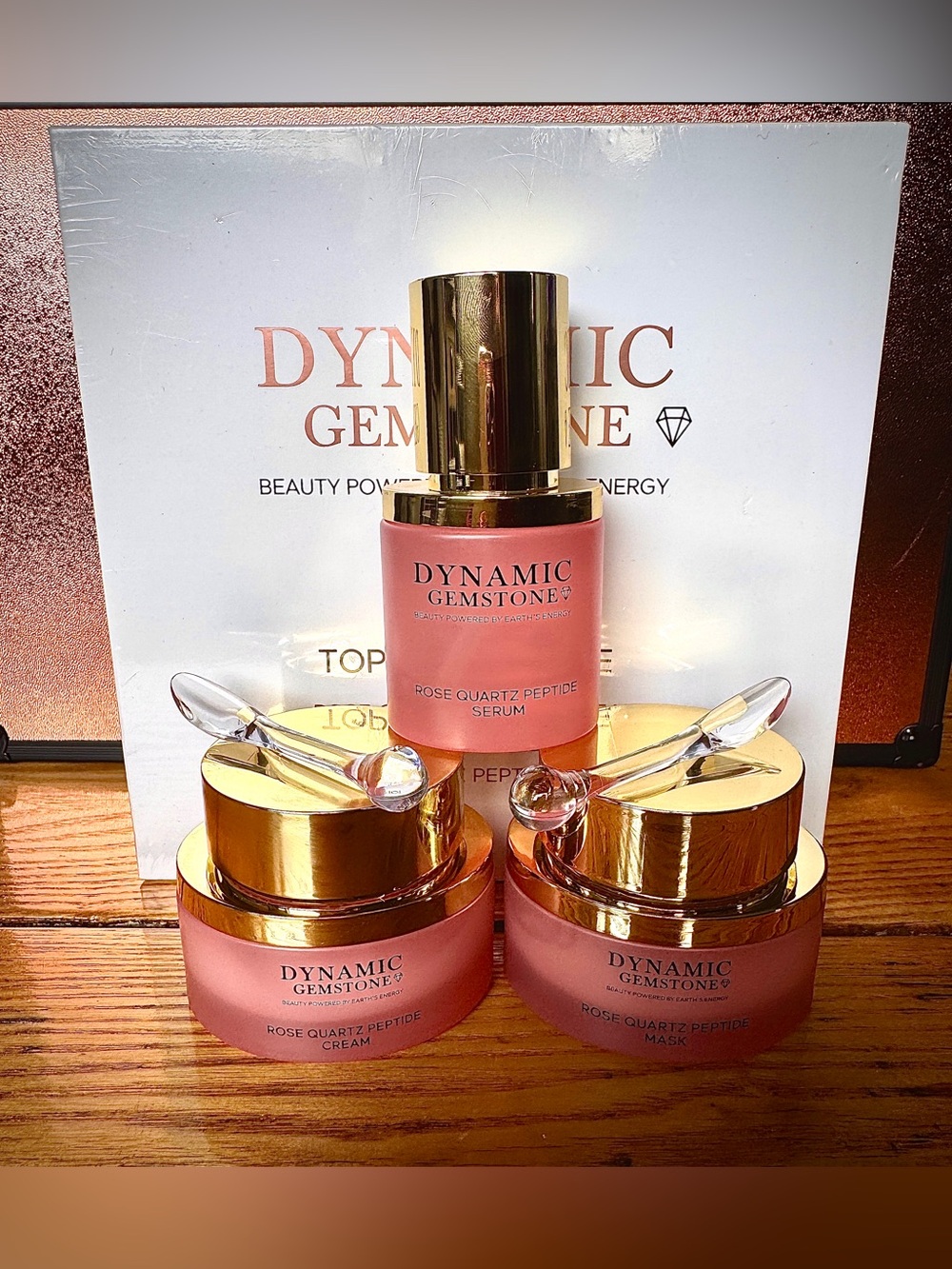 Dynamic Gemstone Topaz Rose Quartz Skin Care Set, Cream, Serum & Mask